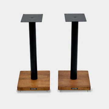 Apollo Cyclone 5 Speaker Stands | Silk Black with Dark Oak Base | Holburn Online