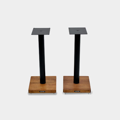 Apollo Cyclone 5 Speaker Stands | Silk Black with Dark Oak Base | Holburn Online