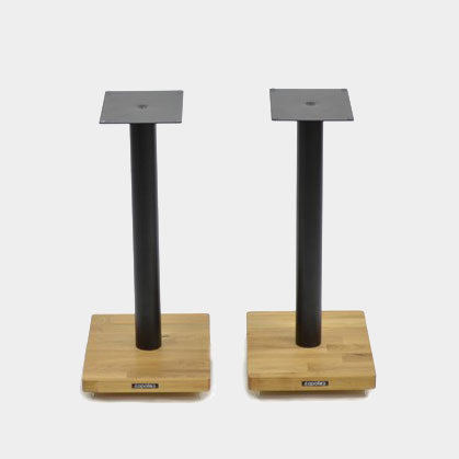 Apollo Cyclone 5 Speaker Stands | Silk Black with Natural Oak Base | Holburn Online