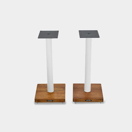 Apollo Cyclone 5 Speaker Stands | Glacier White with Dark Oak Base | Holburn Online