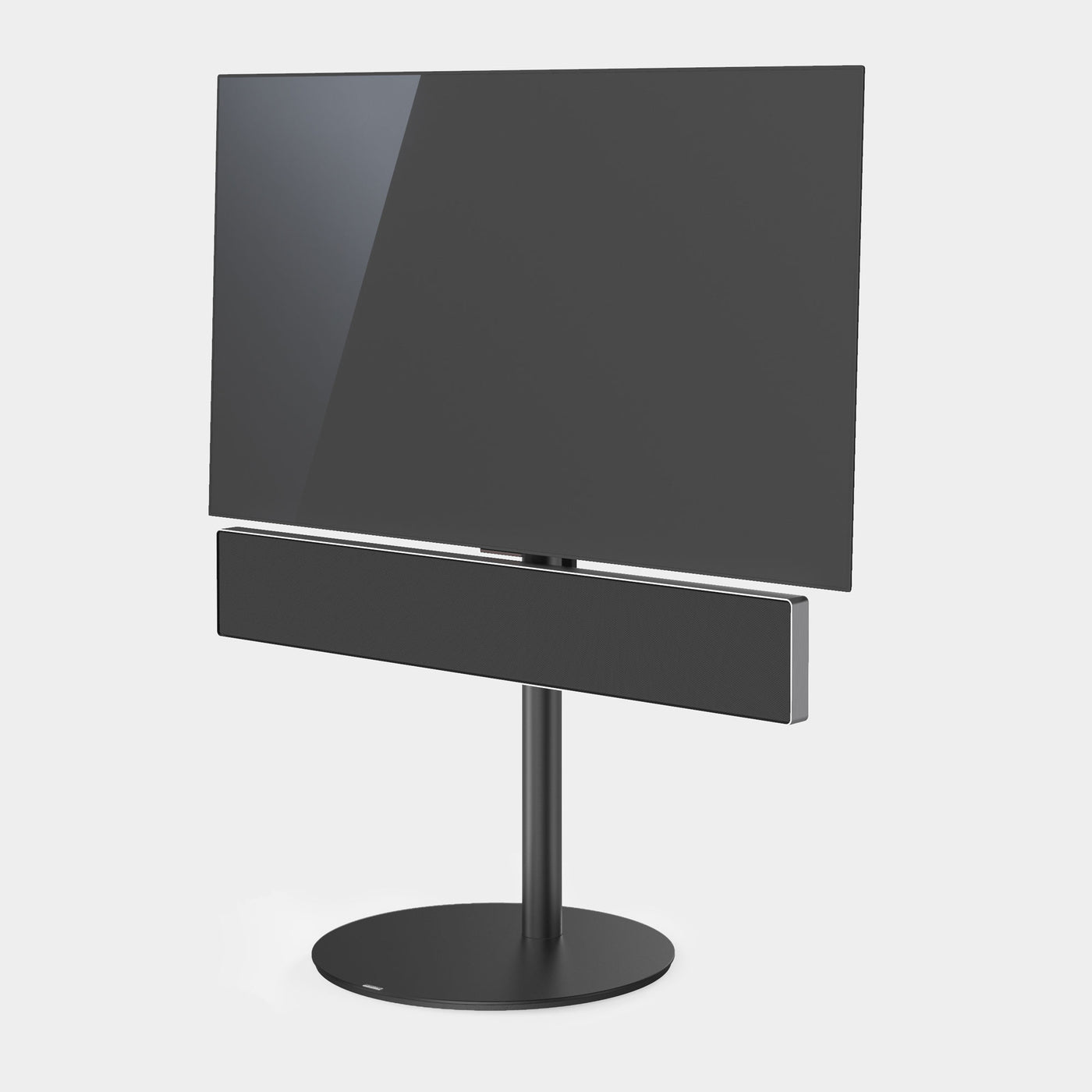 Spectral Circle VX1000 Rotating TV Stand with Bang & Olufsen Beosound Stage (Soundbar not included) | Satin Black | Angled View | Holburn Online