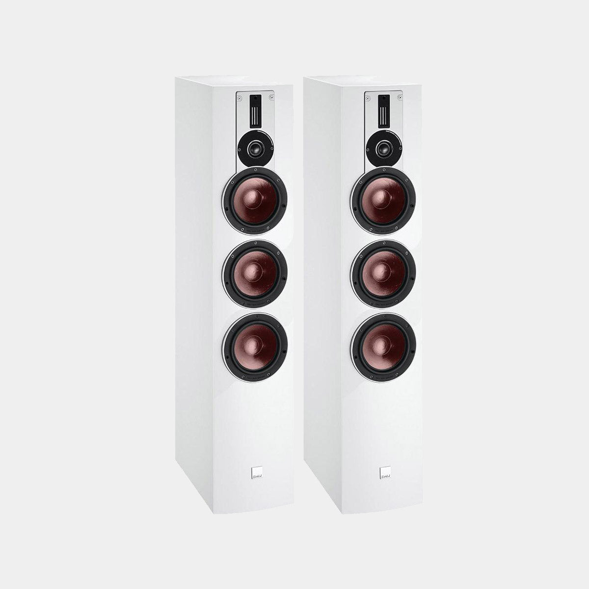 A pair of Dali rubicon 8 speakers in white