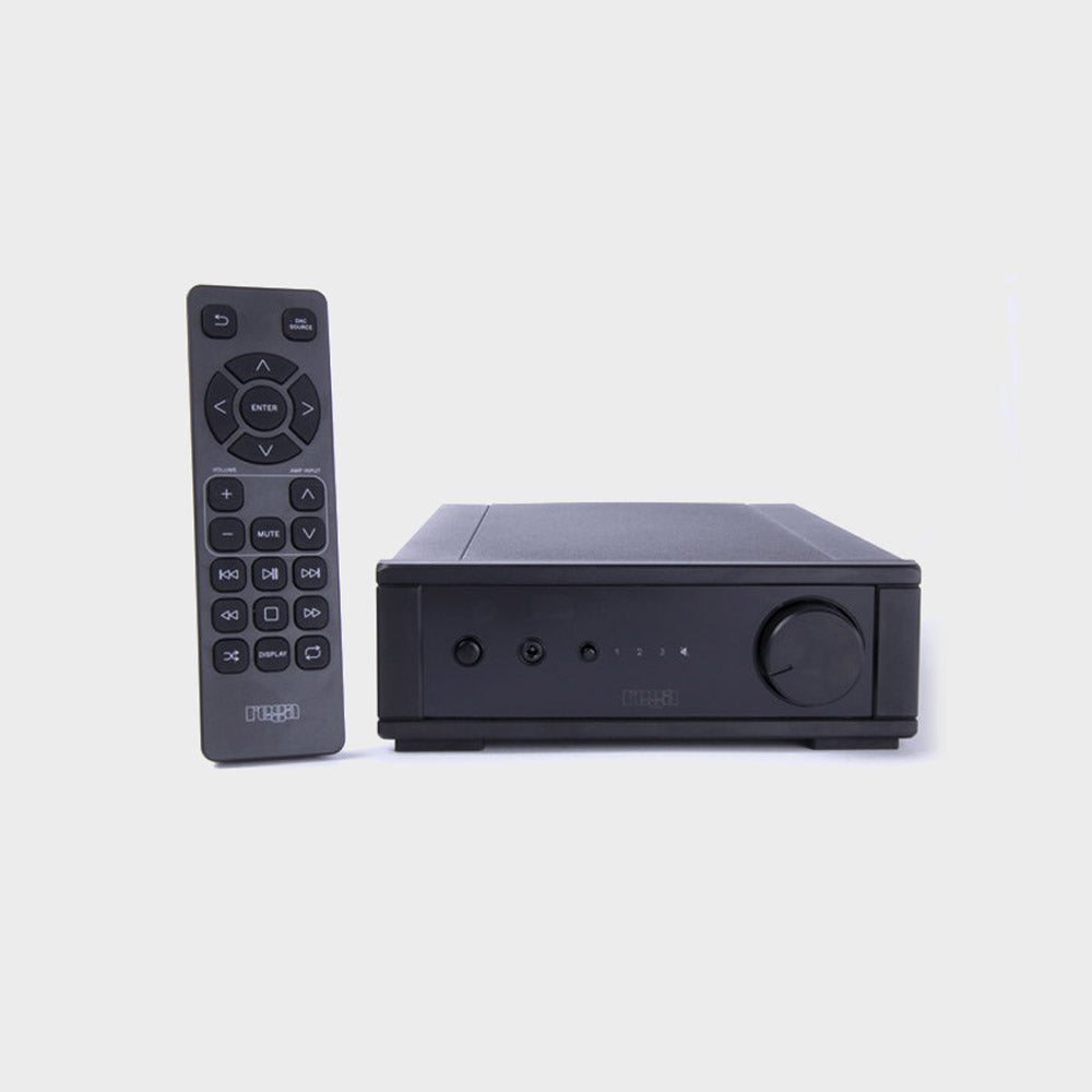 The rega io integrated amplifier pictured with its remote control