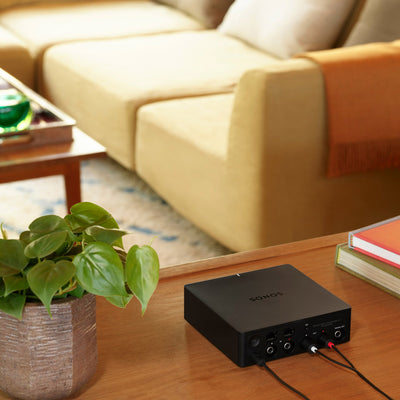 The sonos port looks discreet in this living space